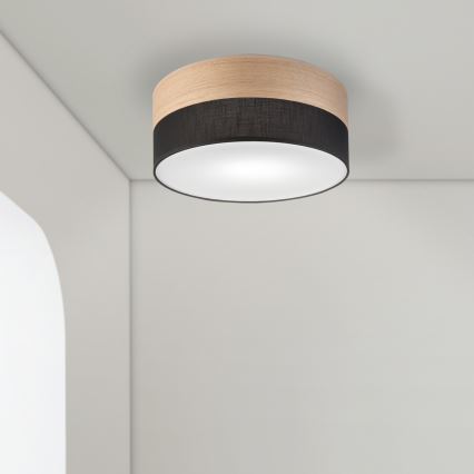 Stropna svjetiljka SIRJA WOOD 1xE27/15W/230V promjer 35 cm crna/hrast