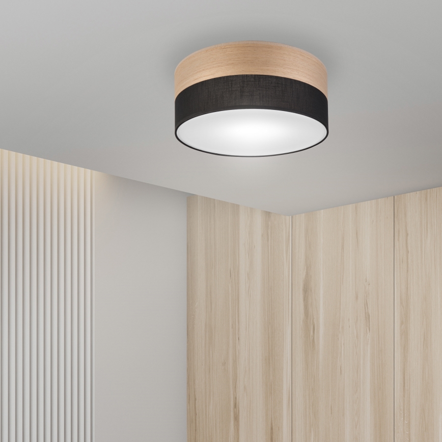 Stropna svjetiljka SIRJA WOOD 1xE27/15W/230V promjer 35 cm crna/hrast