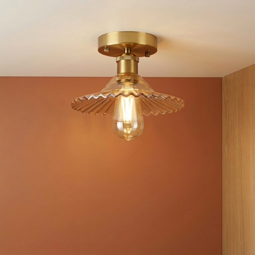 Stropna svjetiljka za površinsku montažu TRISH 1xE27/15W/230V zlatna/zadimljeno-bež