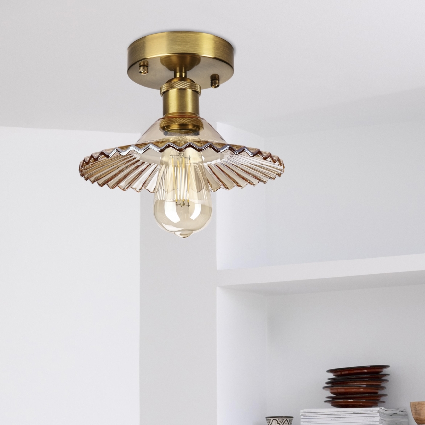 Stropna svjetiljka za površinsku montažu TRISH 1xE27/15W/230V zlatna/zadimljeno-bež