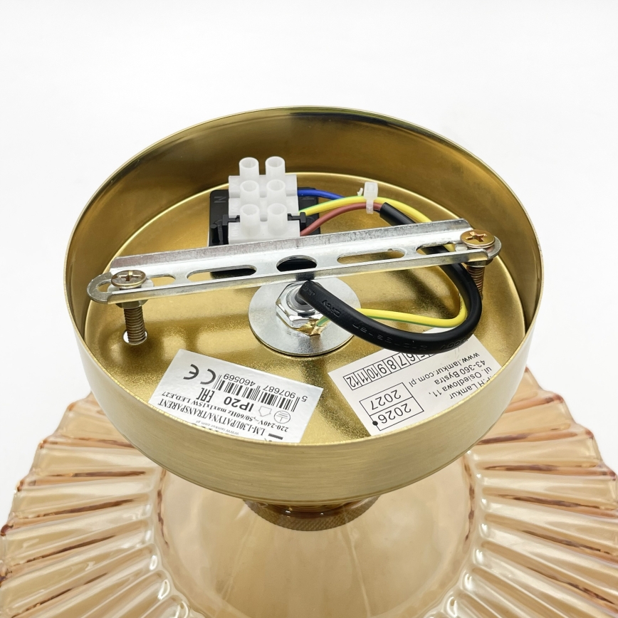 Stropna svjetiljka za površinsku montažu TRISH 1xE27/15W/230V zlatna/zadimljeno-bež