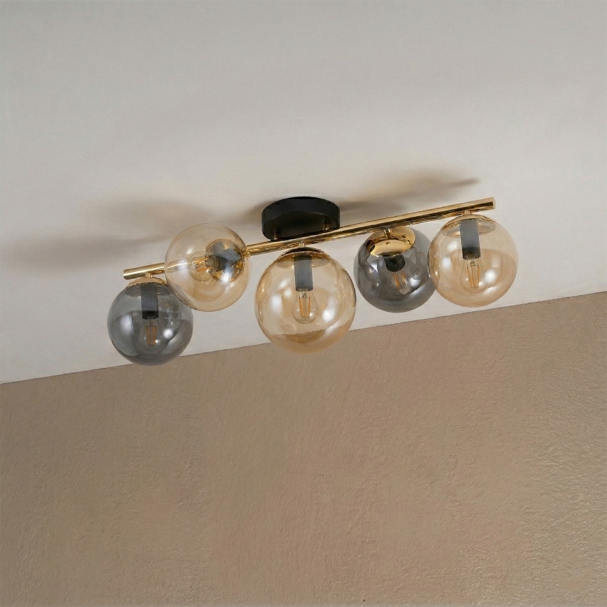 Stropni luster AURIS 5xE14/15W/230V zlatni/dimno-crni/bež
