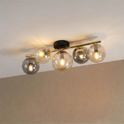 Stropni luster AURIS 5xE14/15W/230V zlatni/dimno-crni/bež