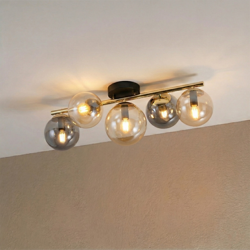 Stropni luster AURIS 5xE14/15W/230V zlatni/dimno-crni/bež