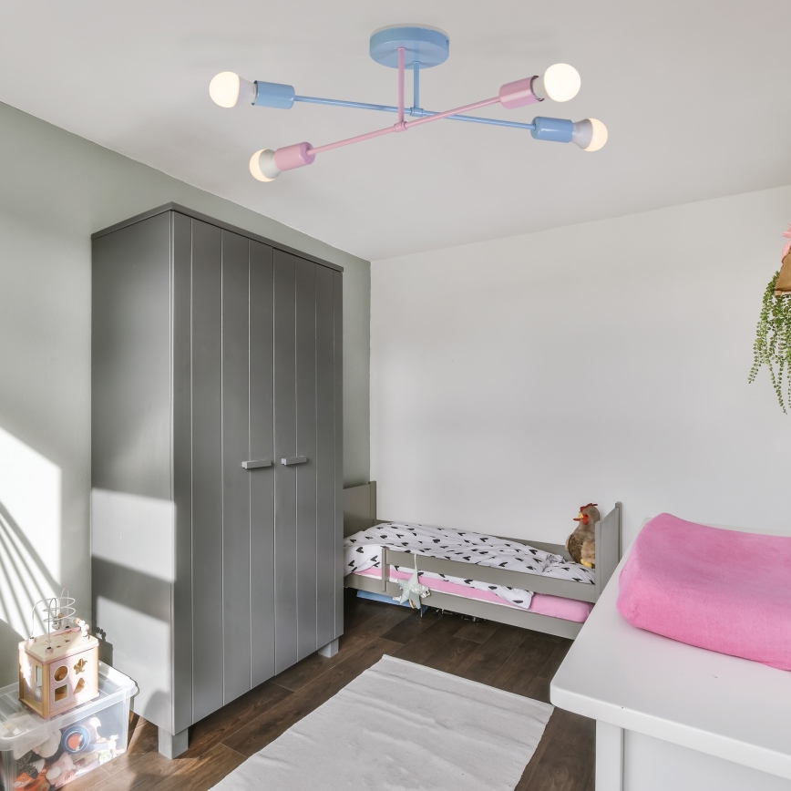 Stropni luster CAMBRIDGE 4xE27/15W/230V plava/ružičasta
