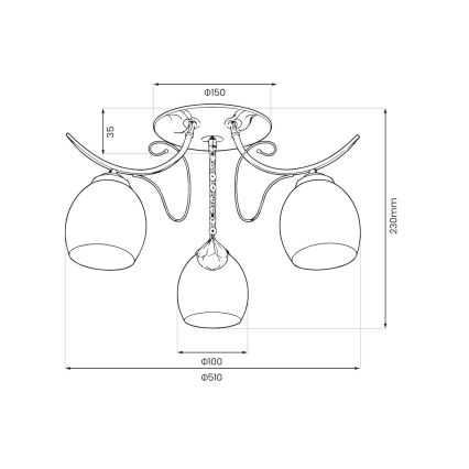 Stropni luster ELLA 3xE27/15W/230V sjajni krom