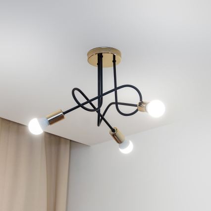 Stropni luster OXFORD 3xE27/15W/230V zlatna/crna
