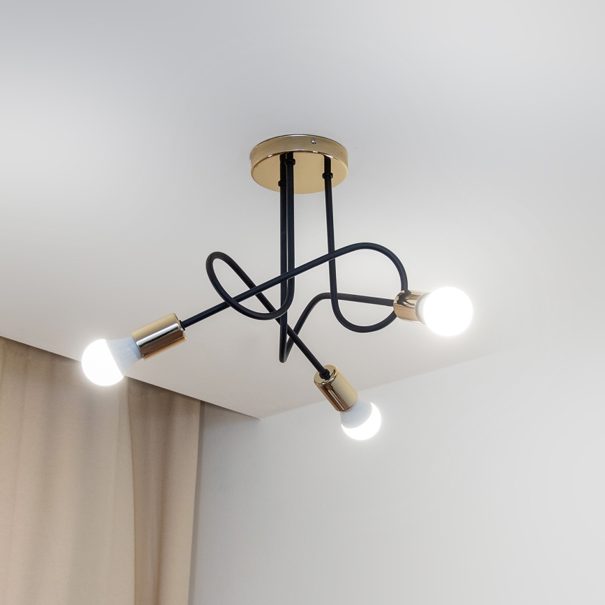 Stropni luster OXFORD 3xE27/15W/230V zlatna/crna