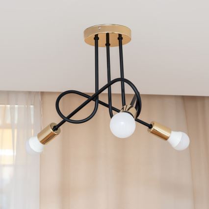 Stropni luster OXFORD 3xE27/15W/230V zlatna/crna