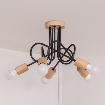 Stropni luster OXFORD 5xE27/15W/230V borovina/crna