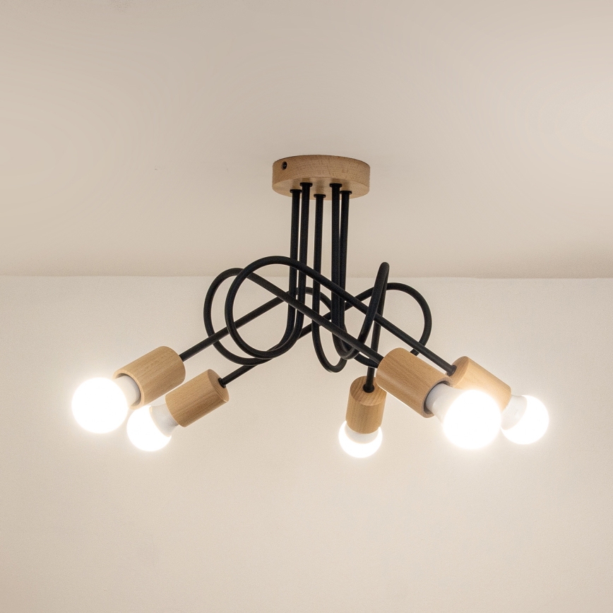 Stropni luster OXFORD 5xE27/15W/230V borovina/crna