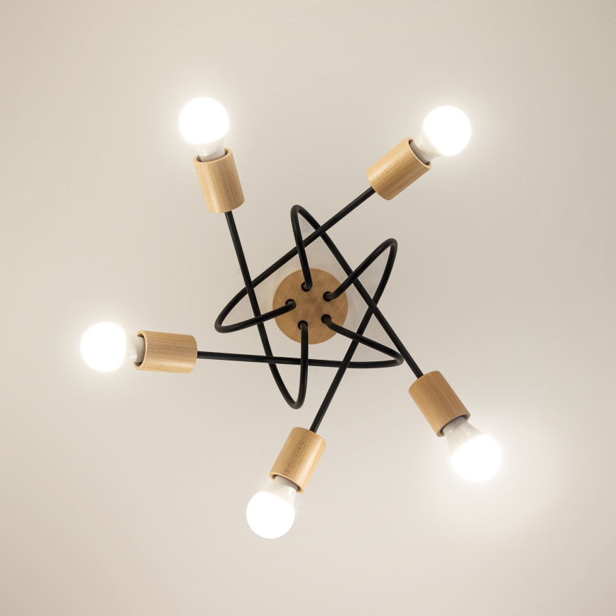 Stropni luster OXFORD 5xE27/15W/230V borovina/crna