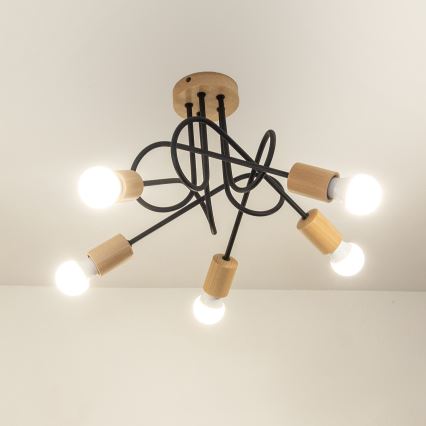 Stropni luster OXFORD 5xE27/15W/230V borovina/crna