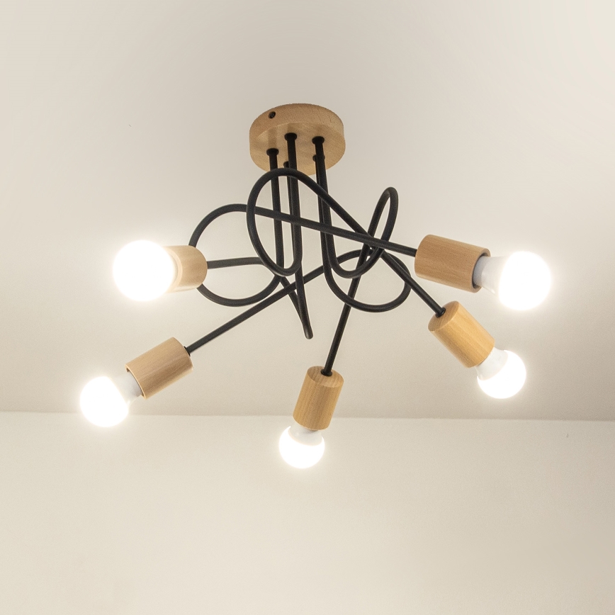 Stropni luster OXFORD 5xE27/15W/230V borovina/crna