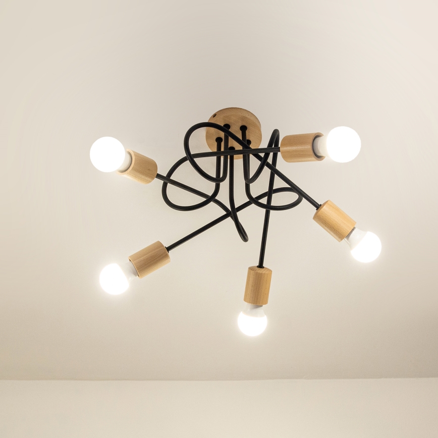 Stropni luster OXFORD 5xE27/15W/230V borovina/crna