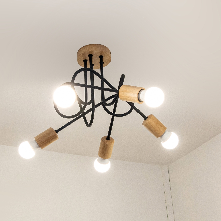 Stropni luster OXFORD 5xE27/15W/230V borovina/crna