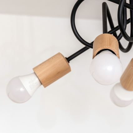 Stropni luster OXFORD 5xE27/15W/230V borovina/crna