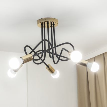 Stropni luster OXFORD 5xE27/15W/230V zlatna/crna