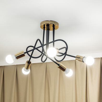 Stropni luster OXFORD 5xE27/15W/230V zlatna/crna