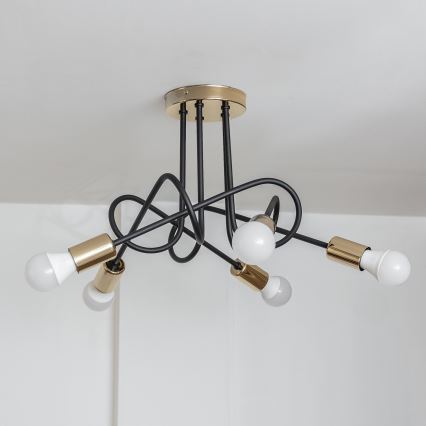 Stropni luster OXFORD 5xE27/15W/230V zlatna/crna