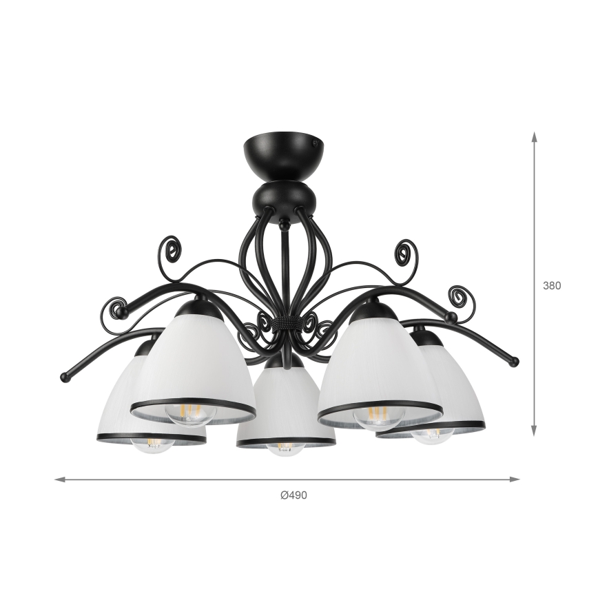 Stropni luster RETRO za površinsku montažu 5xE27/60W/230V crna/bijela