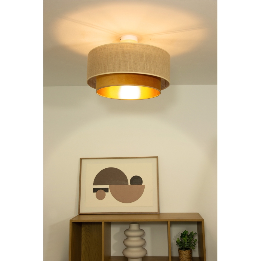 Stropni luster SARTA 1xE27/60W/230V Ø 45 cm bakrena/juta