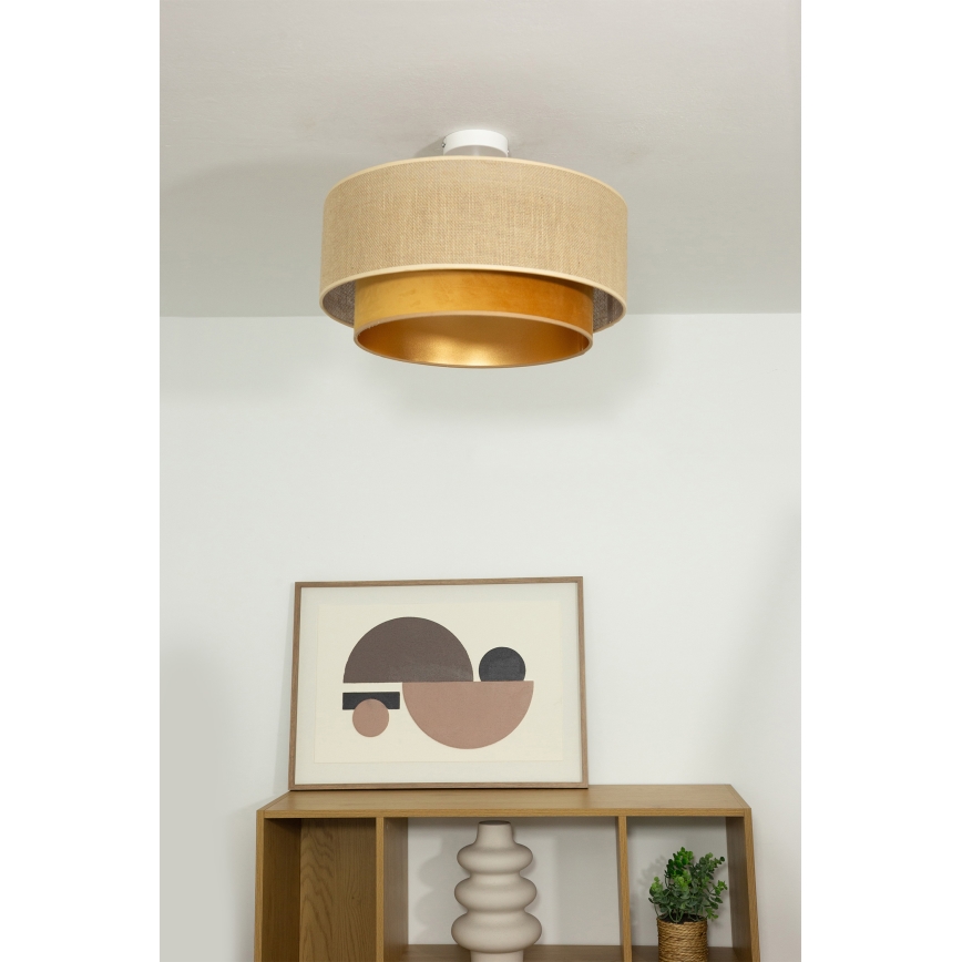Stropni luster SARTA 1xE27/60W/230V Ø 45 cm bakrena/juta