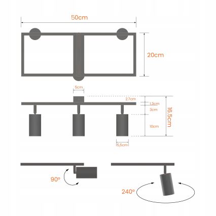 Stropni spot 3xGU10/30W/230V crna