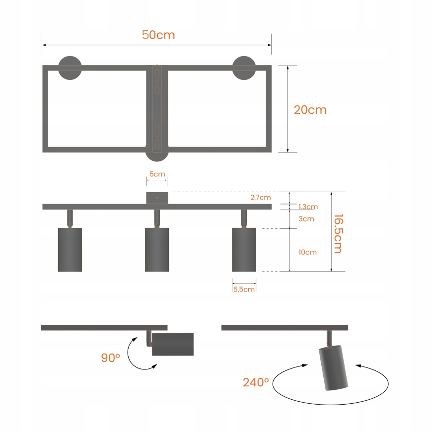 Stropni spot 3xGU10/30W/230V crna