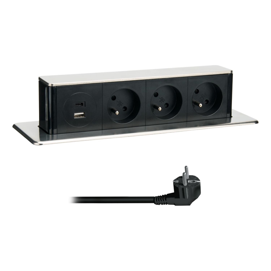 Stupac s utičnicama za stolnu ploču 3x230V + USB-A + USB-C