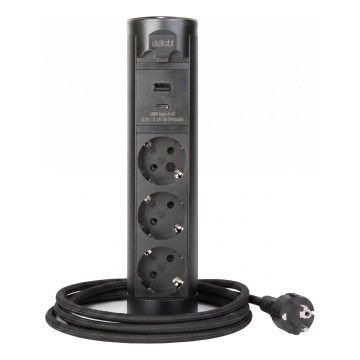 Stupak s utičnicama za stolnu ploču 3x230V + USB-A + USB-C, crni