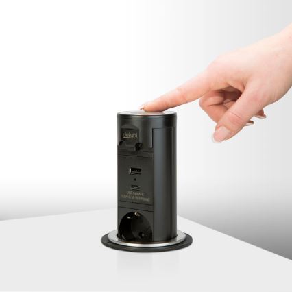 Stupak s utičnicama za stolnu ploču 3x230V + USB-A + USB-C, crni