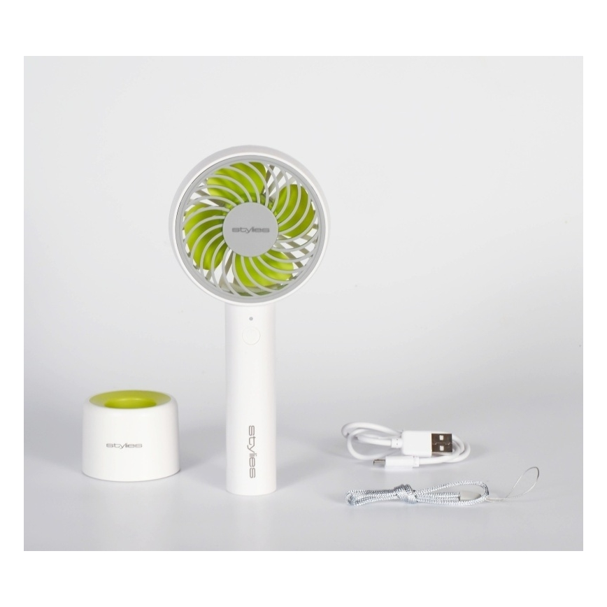 Stylies - Punjivi ručni ventilator LACERTA 4W/5V 2500 mAh bijela