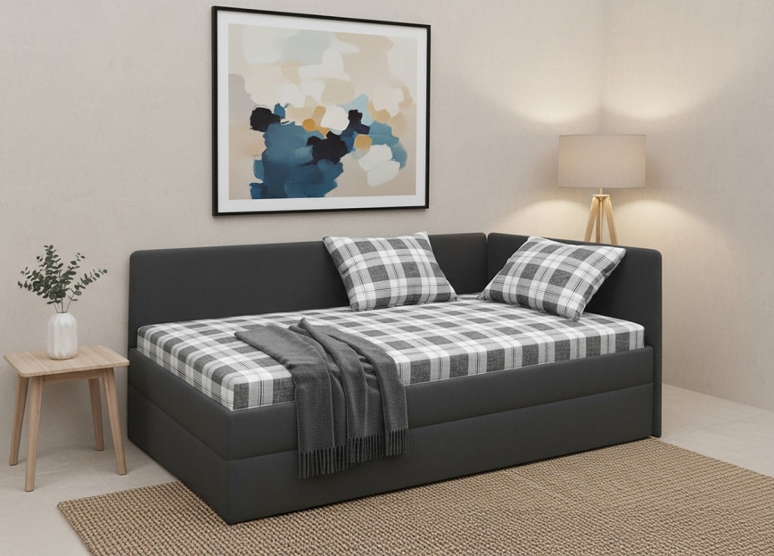 Tapecirana valenda s univerzalnim L/P uzglavljem ARLY 110x200 cm antracit/bijela