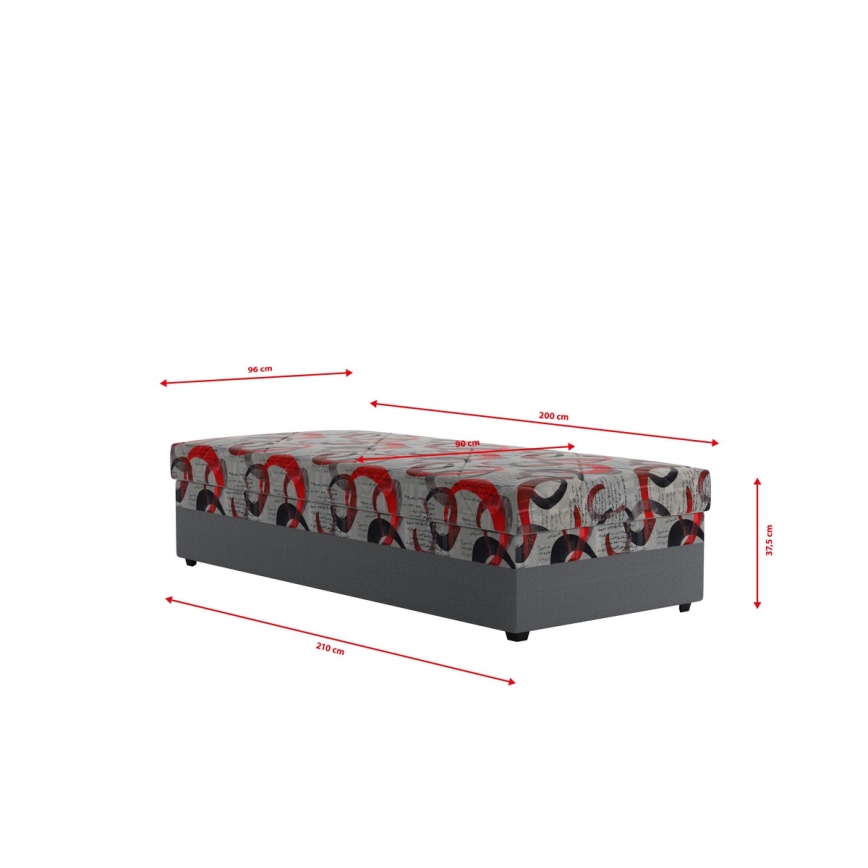 Tapecirani dnevni krevet s prostorom za pohranu ESTEL 90x200 cm siva