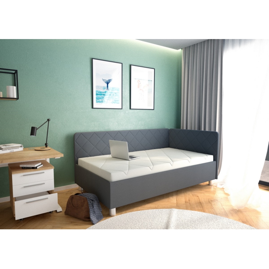 Tapecirani dnevni krevet s prostorom za pohranu i madracem EMILE 110x200 cm siva