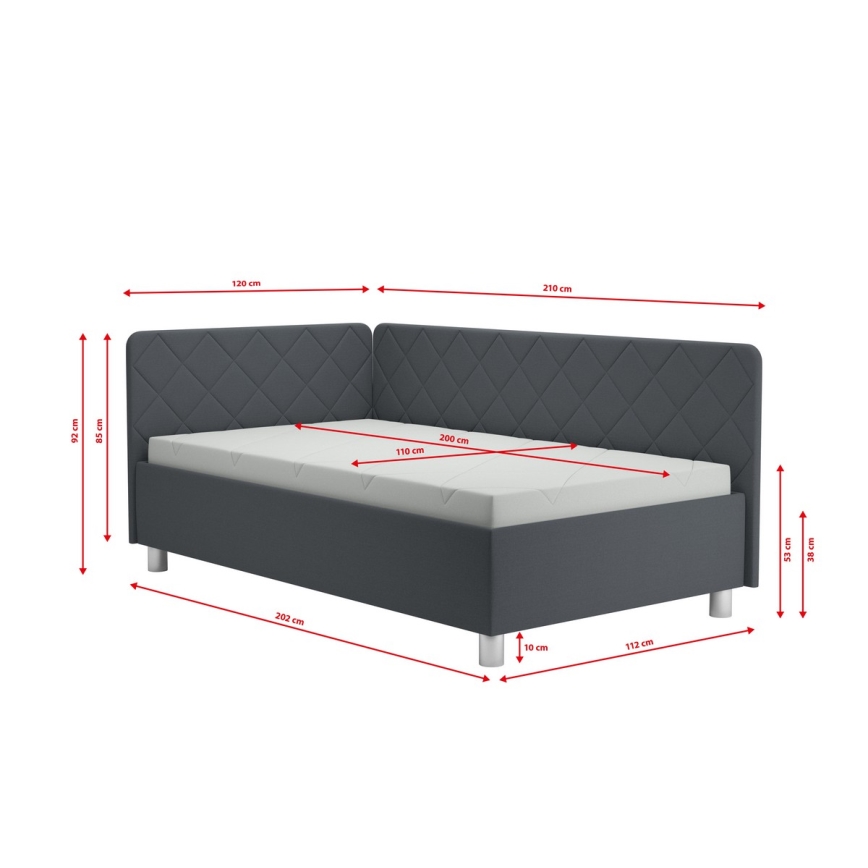 Tapecirani dnevni krevet s prostorom za pohranu i madracem EMILE 110x200 cm siva