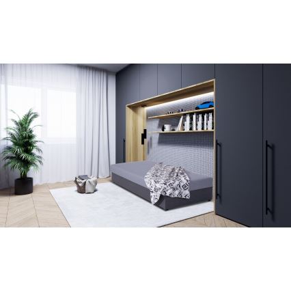 Tapecirani dnevni krevet s prostorom za pohranu JACOB XL nosivost 130 kg 90x200 cm siva