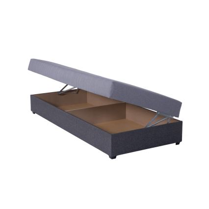 Tapecirani dnevni krevet s prostorom za pohranu JACOB XL nosivost 130 kg 90x200 cm siva