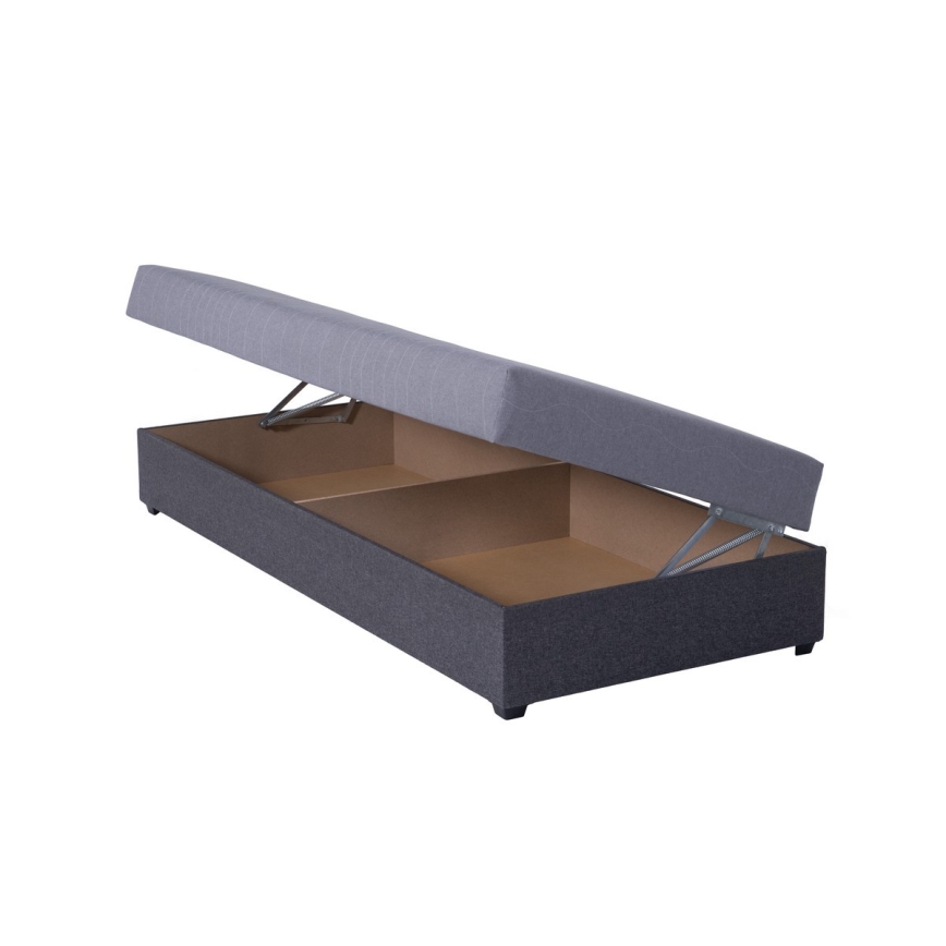 Tapecirani dnevni krevet s prostorom za pohranu JACOB XL nosivost 130 kg 90x200 cm siva