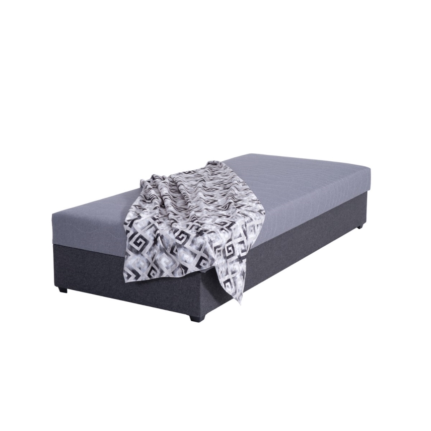 Tapecirani dnevni krevet s prostorom za pohranu JACOB XL nosivost 130 kg 90x200 cm siva