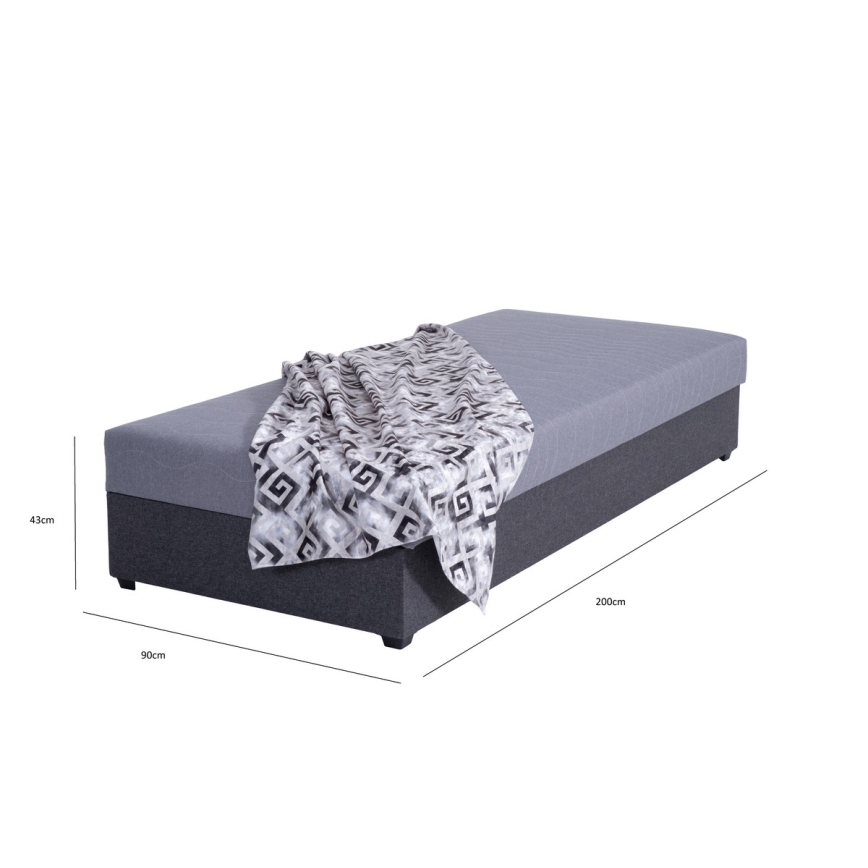 Tapecirani dnevni krevet s prostorom za pohranu JACOB XL nosivost 130 kg 90x200 cm siva