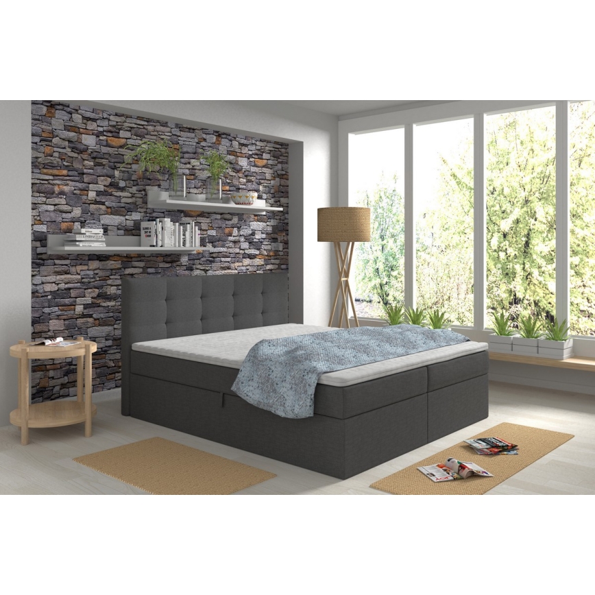 Tapecirani krevet s madracima i topperom s prostorom za pohranu EMBER 160x200 cm antracit
