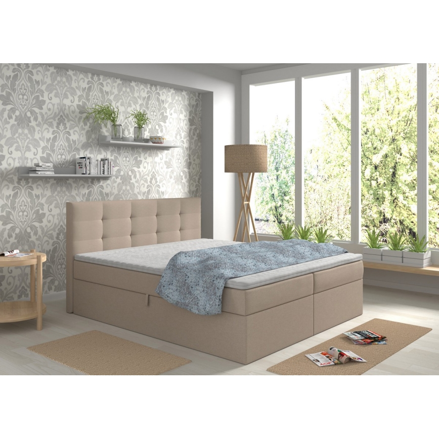 Tapecirani krevet s madracima i topperom s prostorom za pohranu EMBER 160x200 cm bež