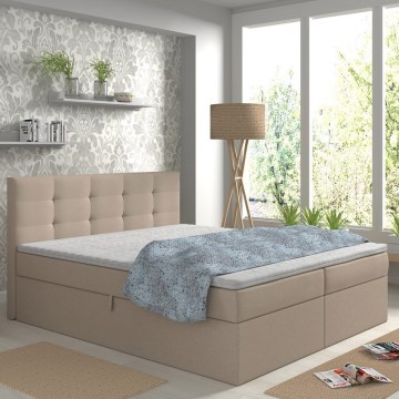 Tapecirani krevet EMBER 180x200 cm s madracima, nadmadracem i spremištem, bež
