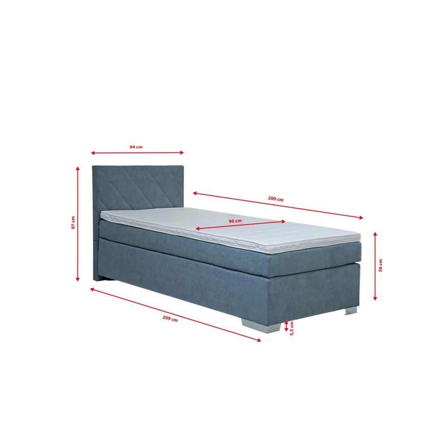 Tapecirani krevet s madracem IDA 90x200 cm plava