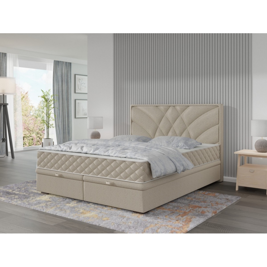 Tapecirani krevet s madracima i prostorom za pohranu GINA 180x200 cm bež