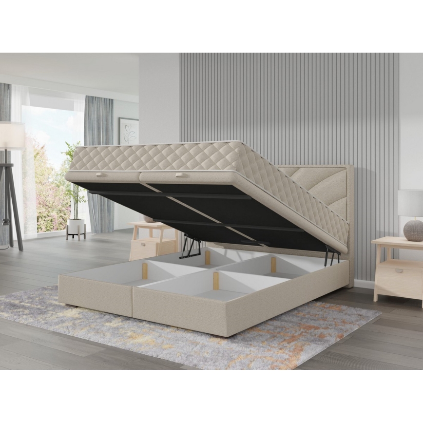 Tapecirani krevet s madracima i prostorom za pohranu GINA 180x200 cm bež
