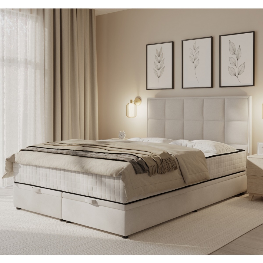 Tapecirani krevet s madracima i prostorom za pohranu GRACE 140x200 cm bež