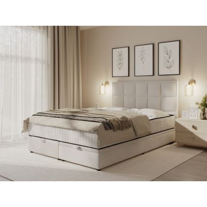 Tapecirani krevet s madracima i prostorom za pohranu GRACE 140x200 cm bež